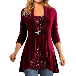 Festliches Oberteil Damen Festlich Oberteil Glitzer Blusen V Ausschnitt Longbluse Glänzend Bluse Mit Gürtel Longshirt Casual Winter Oberteil Tunika XXL Partywear Herbstshirt Outfit Oberteile von Innerternet