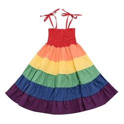 Innerternet Festliche Kleider für Kinder Mädchen Regenbogen-gestreiftes Patchwork-Prinzessin Sommerkleid Ärmellos Prinzessin Blumenmädchenkleid Hochzeitskleid Karneval Party Kleider für Schwestern von Innerternet