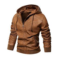 Innerternet Kunst-Lederjacke Herren Übergangsjacke aus Leder-Imitat Motorradjacke Winter Leder Jacke mit Abnehmbarer Kapuze Herrenjacke Herbst Winter Freizeitjacke warme von Innerternet