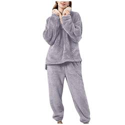 Innerternet Thermo Flanell Schlafanzug Damen 100% Baumwolle Plüsch Pyjama Set Lang Winter Thermo Pyjama Fleece 2-Set Elegant Lang Hausanzug Flauschig Freizeitanzug von Innerternet