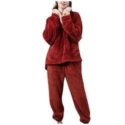 Innerternet Thermo Flanell Schlafanzug Damen 100% Baumwolle Plüsch Pyjama Set Lang Winter Thermo Pyjama Fleece 2-Set Elegant Lang Hausanzug Flauschig Freizeitanzug von Innerternet