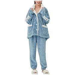 Innerternet Thermo Flanell Schlafanzug Damen 100% Baumwolle Pyjama Set Lang Winter Thermo Pyjama Fleece 3-Set Elegant Lang Hausanzug Flauschig Freizeitanzug von Innerternet