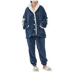 Innerternet Thermo Flanell Schlafanzug Damen 100% Baumwolle Pyjama Set Lang Winter Thermo Pyjama Fleece 9-Set Elegant Lang Hausanzug Flauschig Freizeitanzug von Innerternet