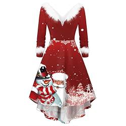 Weihnachtskleid Damen Rot Festkleider Langarm Weihnachtskleider Weihnachtsbaum-Druck Tunikakleid Mit Plüsch Vorne Kurz Und Hinten Lang Weihnachtskleidung Festlich Weihnachten Kleid Mutter Tochter von Innerternet