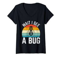 Damen Bug Lover Insect Science - Warte, ich sehe einen Bug T-Shirt mit V-Ausschnitt von Insect Bug Butterfly Catcher Science Bug Lover