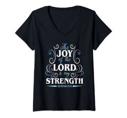 Damen Die Freude des Herrn ist meine Stärke T-Shirt mit V-Ausschnitt von Inspiration Bible Quote
