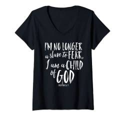 Damen Christliches Shirt mit Aufschrift "No Longer A Slave To Fear Child Of God" T-Shirt mit V-Ausschnitt von Inspired By Grace Designs