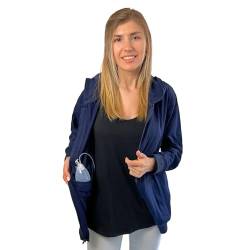 Inspired Comforts Mastektomie Recovery Hoodie mit Abflusstaschen – Full Sleeve - Blau - Small von Inspired Comforts