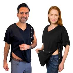 Inspired Comforts Unisex Post-Chirurgie & Reha V-Ausschnitt Dual Access Snap Shirt, Schwarz, L von Inspired Comforts