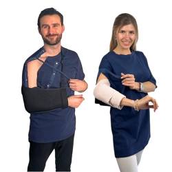Inspired Comforts Unisex-Shirt, rechte Schulter und seitlicher Zugang, nach Operationen und Reha, Druckknopf-Shirt, Marineblau, L von Inspired Comforts