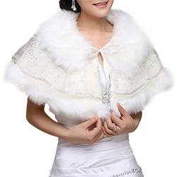 Insun Damen Pelz Bolero Braut Hochzeit Fell Jacke Schnüren Sich Oben Warm Cape Mantel Brautkleid Schal von Insun