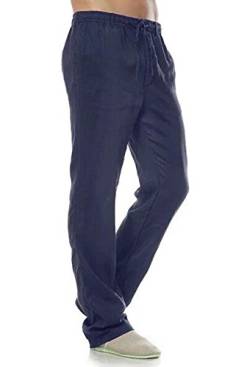 Insun Herren Leinenhose Leinen Hose Loose Freizeit Flachs Kordelzug Hosen Mit Elastisch Luftig Und Locker Pants Marineblau 52 von Insun