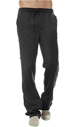 Insun Herren Leinenhose Leinen Hose Loose Freizeit Flachs Kordelzug Hosen Mit Elastisch Luftig Und Locker Pants Schwarz 48 von Insun