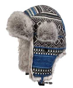 Insun Unisex Fliegermütze Warme Trappermütze Wintermütze Fellmütze Erwachsenen Winter Mütze für Herren und Damen B?hmen Blau L Hut Umfang 56cm von Insun