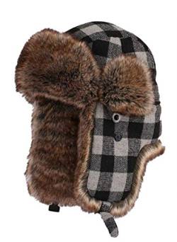 Insun Unisex Fliegermütze Warme Trappermütze Wintermütze Fellmütze Erwachsenen Winter Mütze für Herren und Damen Plaid Grau XXL Hut Umfang 60cm von Insun