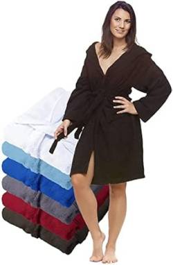 Interkontakt Bademantel Damen Frottee L (S, M, L, XL, XXL) 100% Baumwolle OEKO-TEX® Zertifiziert - Bademantel Frauen Baumwolle mit Kapuze, 2 Taschen, Gürtel (2 Schlaufen) und Schlaufe zum Aufhängen von Interkontakt