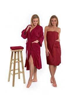 Interkontakt SET - Damen Bademantel - Model Kimono + Saunakilt + Handtuch/Bordeaux/M von Interkontakt