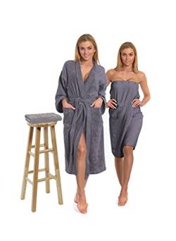 Interkontakt SET - Damen Bademantel - Model Kimono + Saunakilt + Handtuch/Dunkelgrau/S von Interkontakt