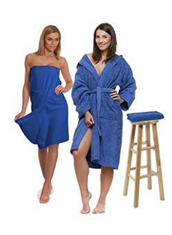 Interkontakt SET - L - Bademantel Damen Frottee mit Kapuze + Saunakilt Damen + Handtuch - 100% Baumwolle OEKO-TEX® Zertifiziert - Verfügbare Größen (S, M, L, XL, XXL) - Farbe - Navy von Interkontakt