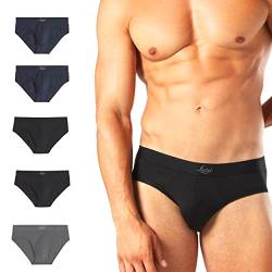 Intimitaly Herren Slips Unterhosen für Männer 5er Pack Slip Baumwolle Unterwäsche, mit Stretch-Anteil, elastischer Bund Größen (as3, Alpha, l, x_l, Regular, Regular, 2 Schwarz, 2 Blau, 1 Grau) von Intimitaly