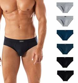 Liabel ® 6 Classic Herren Slip aus Baumwolle Unterwäsche ohne Etiketten, Cotton Stretch Essential (6 Colourful Briefs (2 Black, 2 Grey, 2 Blue), L) von Intimitaly