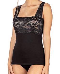 Intimo 2D Damen-Top aus Baumwolle mit Spitzenband auf der Brust und Unterjacke, Schwarz XL von Intimo 2D