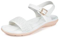 Flache Sandalen Damen Flache Sandale Frauen Peep Toe Sandalette Bequeme Arch Orthopädische Schuhe mit Weiche Fußbett,Weiß,42 EU von Intini
