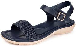 Intini Sandalen Damen Sommer Flache Sandaletten Offene Zehe Arch Orthopädische Schuhe,Dunkel Blau,42 EU von Intini