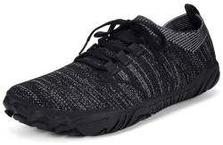 Intini Unisex Knit Barfußschuhe Breit Zehenschuhe Barefoot Sneakers Minimalistische Outdoor Traillaufschuhe Einsteigerschuh Zehenbox Schwarz-grau 39 von Intini