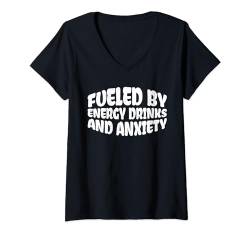 Damen Fueled By Energy Drinks And Anxiety --- T-Shirt mit V-Ausschnitt von Introvertiert FH