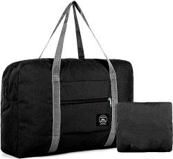 Invaxe Faltbare Reisetasche, Handgepäck Sporttasche Weekender Damen Duffle Tasche Herren Reisetaschen Wasserfest Handtasche für Fitnessstudio, Sport im Freien, Urlaub (B (Schwarz)) von Invaxe