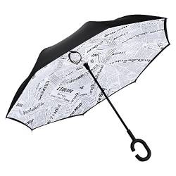 Invero Doppellagiger umgekehrter Regenschirm mit C-Form und freihändigem Griff – Anti-UV-Schutz, winddicht und leicht, für Reisen und Wandern, Brolly für alle Frauen und Männer von Invero