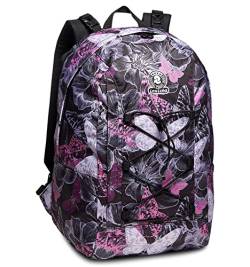 RUCKSACK INVICTA BUTTERFLY, aus nachhaltigem Stoff, Geräumige Schultasche für Teenager, Mädchen & Jungen, 2 wechselbare Muster, für Schule, Sport&Freizeit, Doubleface; violett von Invicta