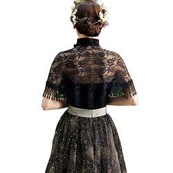 Damen Spitze Mesh Schal Cape Quasten Floral Fransen Shrug Bolero Braut Hochzeit Wrap Top Elegant, schwarz, Einheitsgröße von Inzegao