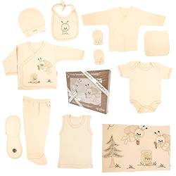 Neugeborenen Baby Set 100% natürliche Baumwolle Erstausstattung Erstlingsausstattung Ausstattung Unisex Kleidung Geschenkset Babyausstattung mit 11 Teilig für Babys 0-4 Monate von Ipeksi Baby