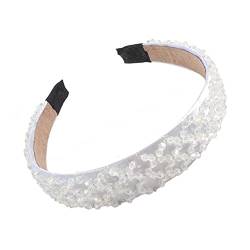 Ipetboom 1Stk Bling-Diamant-Stirnband breiter Haarreif Perle Haarreifen funkelndes Stirnband Strass-Stirnband geflochtene angelschnur Perlen Haarschmuck Kopfbedeckung Damen Weiß von Ipetboom