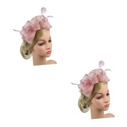 Ipetboom 2St Gaze-Stirnbänder Fascinator-Hut für Damen Hochzeit Mini-Zylinder Mini-Haarklammern Damen Hut Stirnband Frauen Haarreifen Feder Haarreifen Kopfbedeckung Mitglied Braut Rosa von Ipetboom