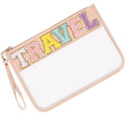 Iqimott Transparente Tasche mit Buchstaben, für Reisen, Strand, Snacks, Make-up-Tasche für Damen und Mädchen, Travel-NewPink, Transparente Tasche für Briefe von Iqimott