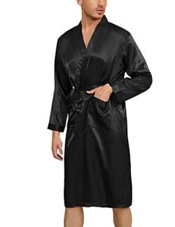 Irdcomps Herren Robe Satin Kimono Morgenmantel Lang Bademantel Leicht Seide Nachtwäsche Pyjama für Männer mit Gürtel Schwarz M von Irdcomps