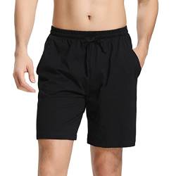 Irdcomps Herren Schlafanzughose Kurz Baumwolle Pyjamahose Schlafshorts für Männer Bermudahose Freizeithose Shorty Sommer Pyjama Hose Schlafhose Nachtwäsche mit Taschen Schwarz L von Irdcomps