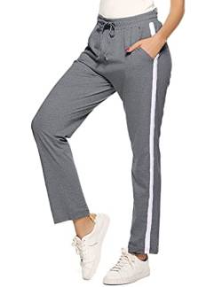 Irdcomps Jogginghose Damen Baumwolle Lang Sporthose Frauen Trainingshose Sweathose Damenhose Freizeithose High Waist mit Streifen Elastischer Bündchen Taschen für Yoga Laufen Fitness Dunkelgrau M von Irdcomps