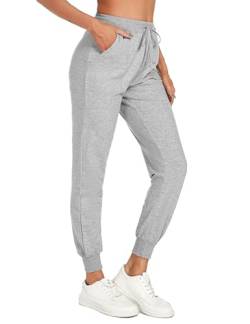 Irdcomps Jogginghose Lang Damen Traininghose Sporthose Baumwolle Sweathose Jogger High Waist Freizeithose Damenhose Fitnesshose Frauen für Laufen Sport Yoga mit Taschen Grau M von Irdcomps