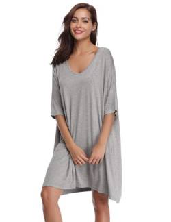 Irdcomps Nachthemd Damen Oversize Schlafshirt Baumwolle Big Shirts Kurzarm Schlafhemd Winter Dreiviertel Ärmel Grau XL von Irdcomps