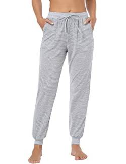 Irdcomps Pyjamahose Damen Winter Lang Schlafanzughose Baumwolle Warm Schlafhose Gestreifte Jogginghose Trainingshose Sporthose Für Frauen Grau XL von Irdcomps