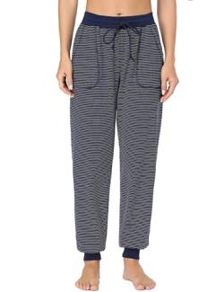 Irdcomps Schlafanzughose Damen Lang Winter Pyjamahose Baumwolle Warm Schlafhose Gestreifte Jogginghose Sporthose Für Frauen Navyblau M von Irdcomps