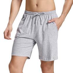 Irdcomps Schlafhose Herren Kurz Schlafanzughose Schlafshorts Baumwolle Pyjamahose Männer Bermudahose Freizeithose Shorty Sport Shorts Sommer Pyjama Hose mit Taschen Grau M von Irdcomps