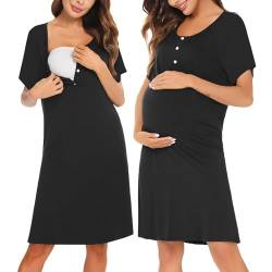 Irdcomps Stillnachthemd Damen Kurzarm mit Knopfleiste Geburtskleid Baumwolle Nachthemd Stillen Geburtshemd Kurz für Schwangere Umstand von Irdcomps