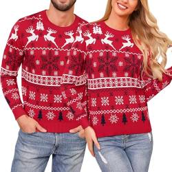 Irdcomps Weihnachtspullover Herren Christmas Sweater Langarm Weihnachtspulli mit Rentiermuster Strickpulli Winter für Weihnachtsparty Rot S von Irdcomps