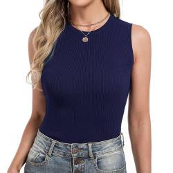 Irevial Damen Ärmellose Strick Tank Tops Slim Fit Shirts Rundhals Oberteile Basic Navy Blau XXL von Irevial