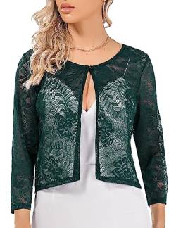 Irevial Damen Bolero Spitzen Jacke 3/4 Arm Strickjacke Festlich Schulterjacke Kurz Shrug Cardigan Top Grün XXL von Irevial